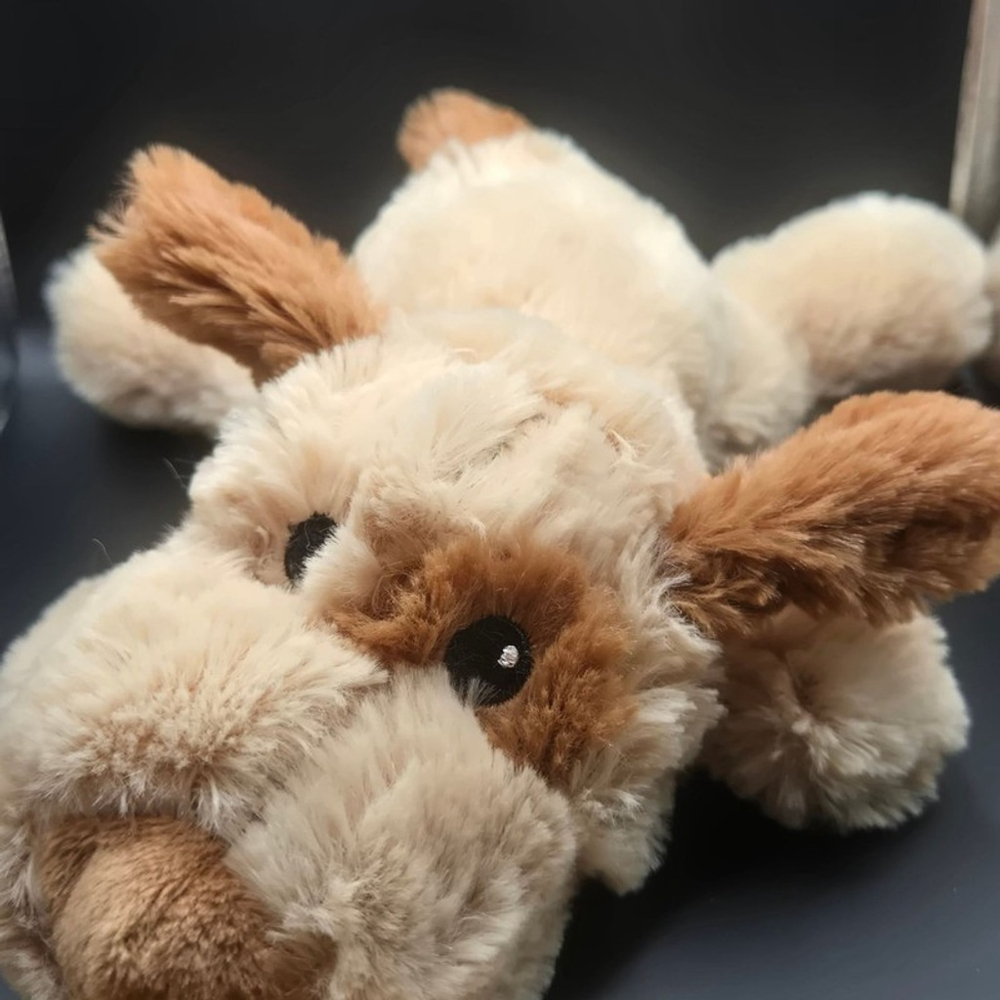 Greenbrier Tan Beige Puppy Dog Plush with Brown Eye Patch and Corduroy Bow Tie